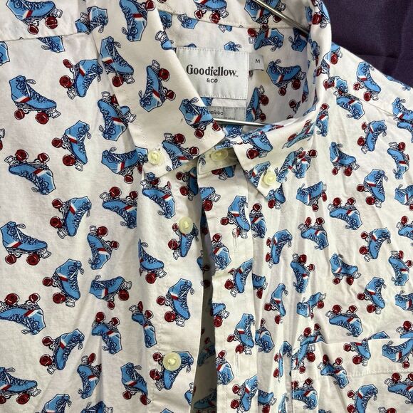 Goodfellow & Co. Blue Red Roller Skates Surf Hawaiian Button Down Men's Slim M - Picture 4 of 7
